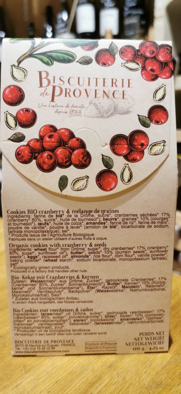 Les Cookies cranberries et mélange de graines Biscuiterie de Provence BIO – Image 2